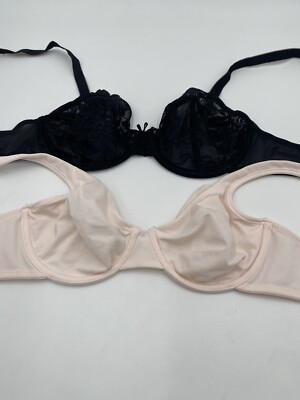 Two M & S Size 34 B Black / Pink White 2 Part Set Demi T-Shirt Underwire Brass
