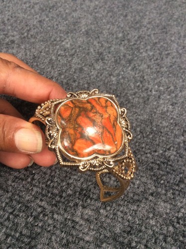 Barse Studio modernist Bronze Orange Stone Cuff bracelet - Picture 2 of 6