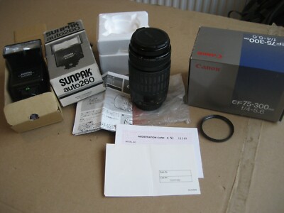 CANON EOS ZOOMOBJEKTIV CANON EF75-300 CANON ZOOMOBJEKTIV SUNPAK AUTO 260 BLITZPISTOLE