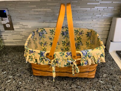 Longaberger Blue Large Market Basket, Swinging Handles, Liner