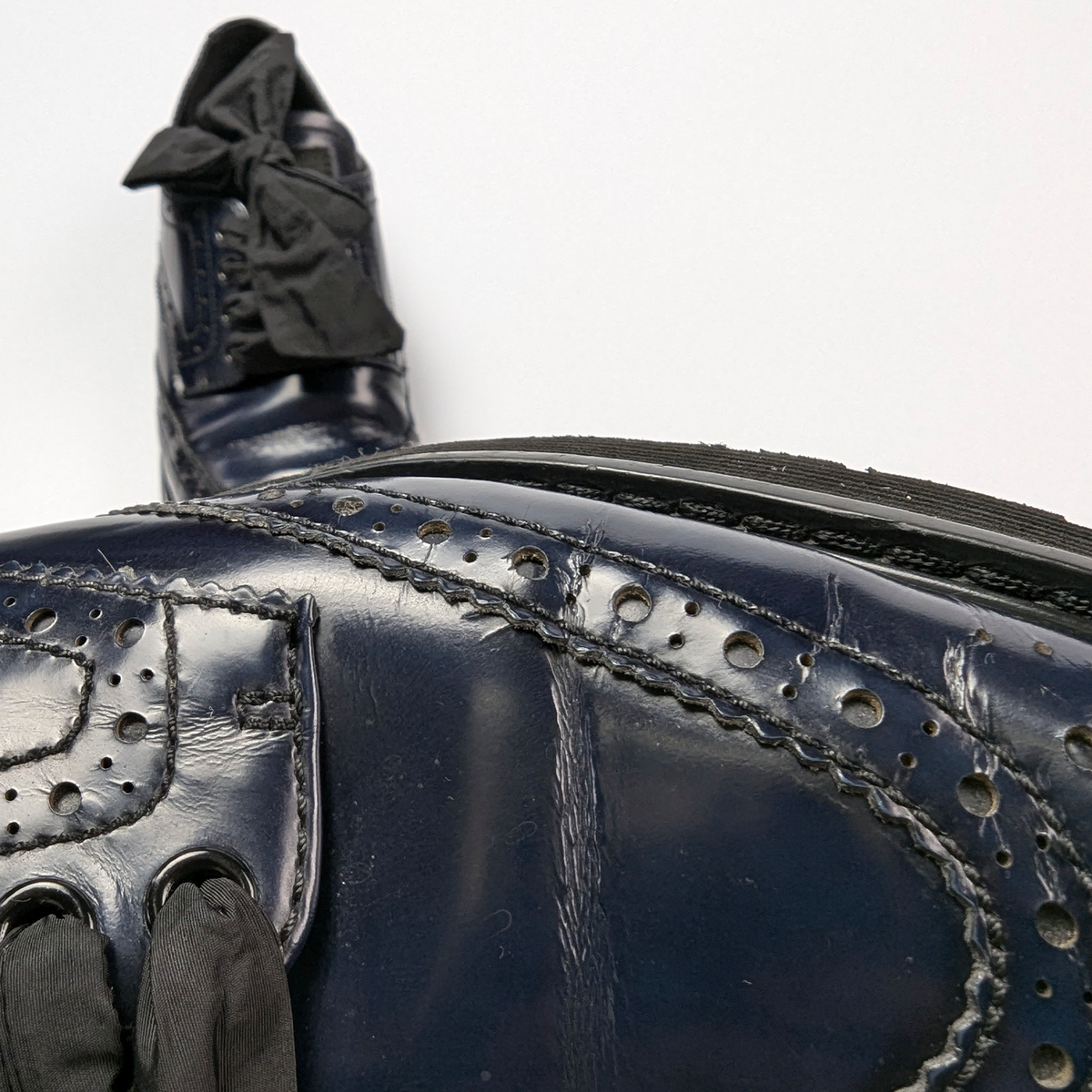 Prada Platform Navy Blue Brogue Patent Leather Bows Sneakers Boots