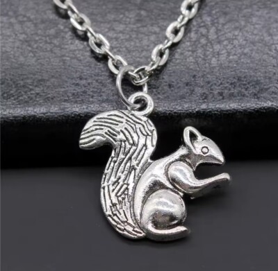 Squirrel Charm Necklace, Silvertone, 18  Long Chain, Cute Animal, Woodland Theme