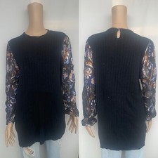 Vintage Evan Picone Black Knit With Metallic Floral Sleeves Sweater Dress