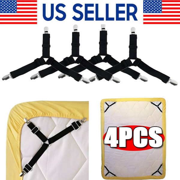 4Bed Sheet Fasteners Adjustable Elastic Suspenders Straps Mattress Covers Clips