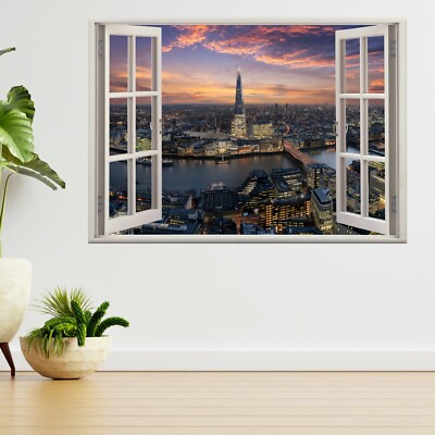 Tower Bridge Shard Skyline London 3D Fenster Blick Wandaufkleber Poster Aufkleber A332
