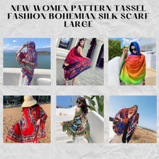 New Women Pattern Tassel Fashion Bohemian Silk Scarf Large