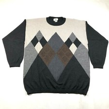 Nanibon Sweater Mens XL Merino Wool Gray Brown Argyle Diamonds Crew Neck