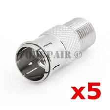 5 Pack Lot - F Type Quick Plug RF Coax Cable Adapter Connector - Male to Female