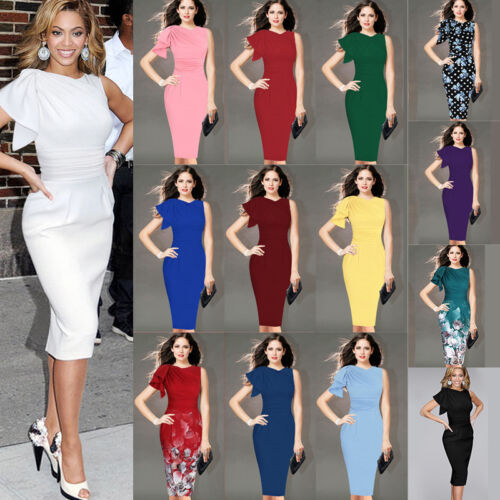 Women Celebrity Elegant Ruffle Ruched Wear to Work Party Prom Bodycon Dress 1157 - Photo 1 sur 5