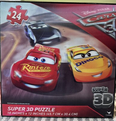 SUPER 3D PUZZLE 18 in x 12 in CARS 3 24 PIECES DISNEY PIXAR  Rare NEW