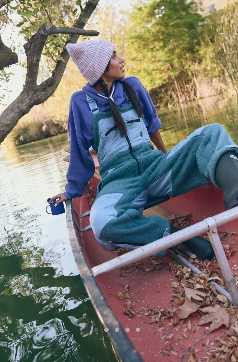 Free People Hit The Slopes Overalls Fleece Nylon Zipper Jade Blue
