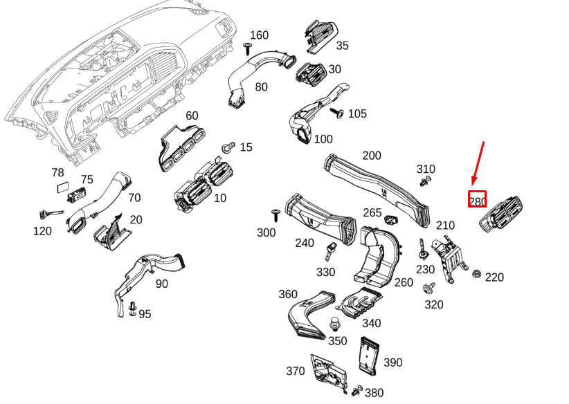 MERCEDES-BENZ GLE W167 Central Tunner Air Vent A1678302104