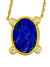 Carved Lapis Lazuli Horse Head 18K Yellow Gold Diamond /Chain Pendant Necklace