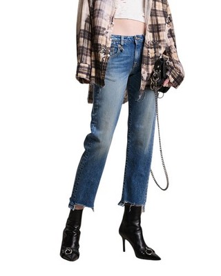 R13 Boy Straight W Rips Damen Jeans 27 Jasper Gewaschen Distressed Stretch
