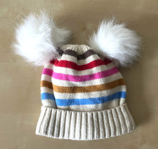 BABY GAP STRIPED BEANIE WITH FAUX FUR POMS HAT TODDLER 12-24 MOS.