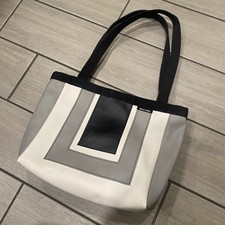 Holly Aiken Coupe Moto Grey Black White Shoulder Bag Vinyl Womens Made In USA