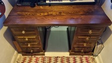 Vintage Solid Oak Pedestal Desk with Drawers