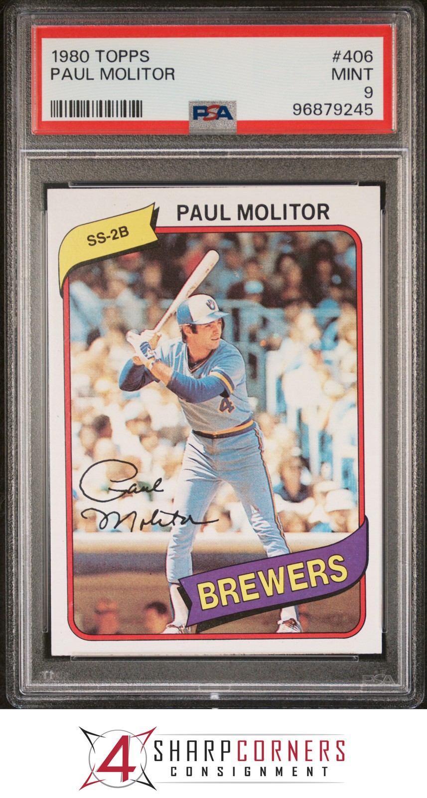 1980 TOPPS #406 PAUL MOLITOR BREWERS HOF PSA 9