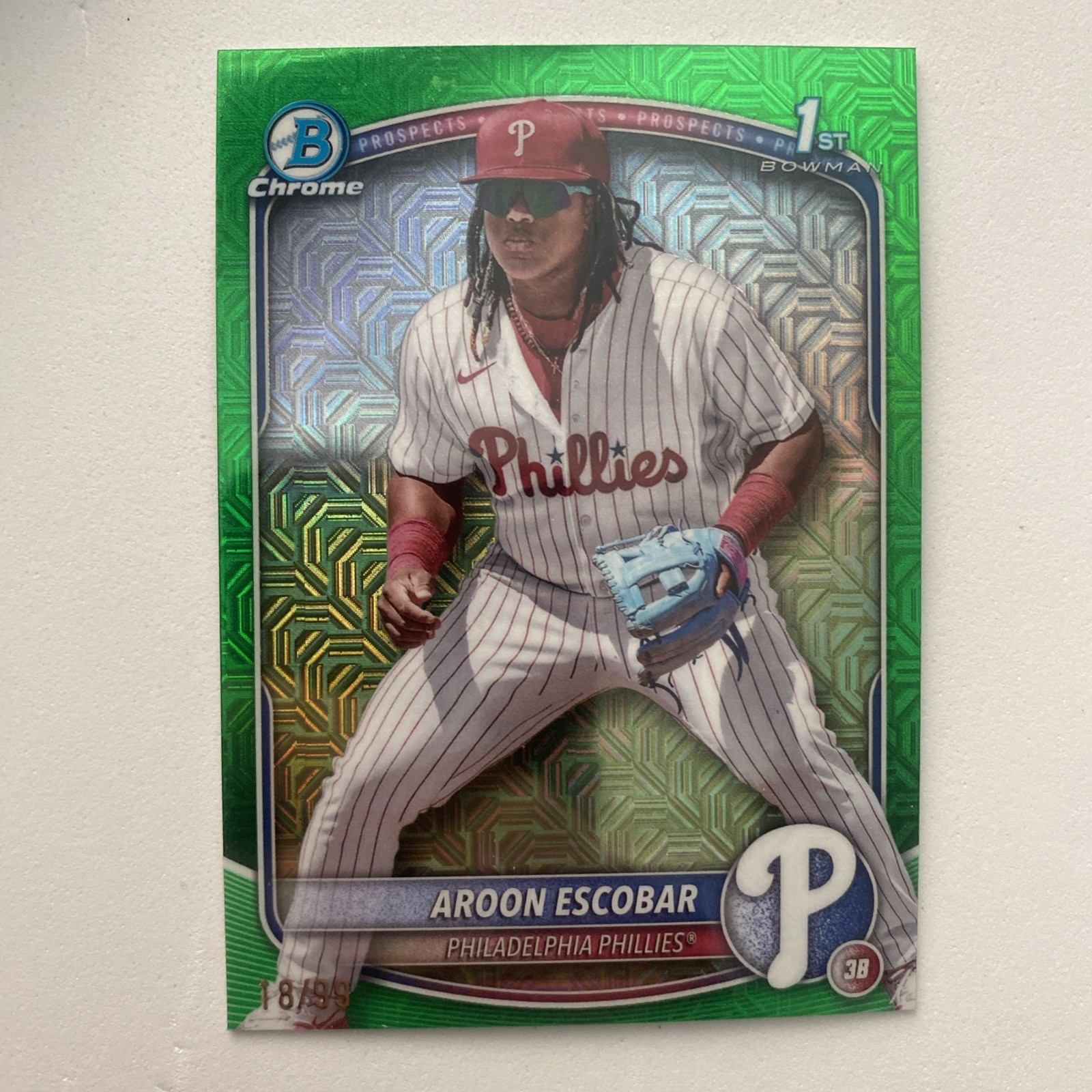 2025 Bowman Chrome Mega Box Aroon Escobar 1st Mojo Green Refractor /99 Phillies