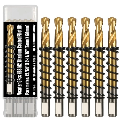 6PCS Hole Saw Center Drill Pilot Bit Set High Speed Steel Coated Titanium 6*68mm