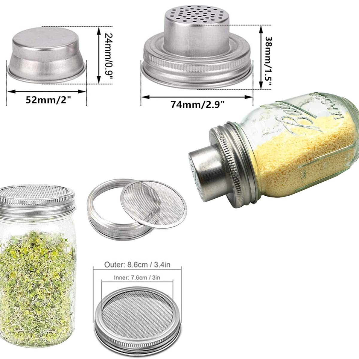 Mason Jar Shaker Lids 316 Stainless Steel Wide Mouth Mason Jar Mesh Sprouting