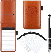 8 Pcs Mini Pocket Notepad Holder Set Leather Notepad Holder with Metal Pen Lined