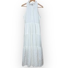 CK Bradley Eyelet Ruffle Mock Neck Sleeveless Tiered Maxi Dress White S