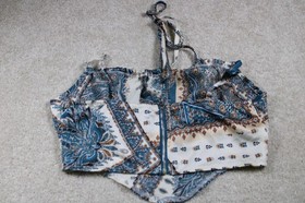 Cider Crop Top Womens S Blue Brown Paisley Boho Corset Bustier Festival Y2K Boho
