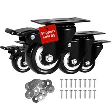 4 PCS 2 Inch Dual Locking Swivel Caster Wheels With Brakes 600 LBS PU Cart Set