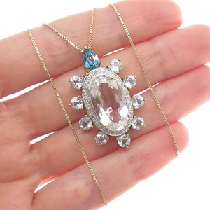 Authentic 925 Sterling Gold Plated Diamond Accent Multi-Color Topaz Box Chain Necklace 18"