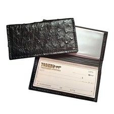 Black Genuine Ostrich Skin Leather Checkbook Cover USA Handmade black
