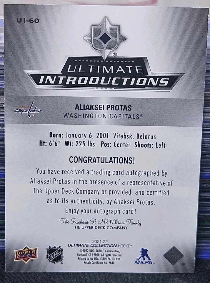 21-22 Ultimate Introductions Aliaksei Protas Autographed Rookie 🚨🚨🚨 Capitals  - Image 3 of 3