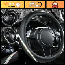 Bling Diamond Leather Steering Wheel Cover Rhinestone Studded Universal Fit 14 Bling Diamond Leather Steering Wheel Cover Rhinestone Studded Universal Fit 14