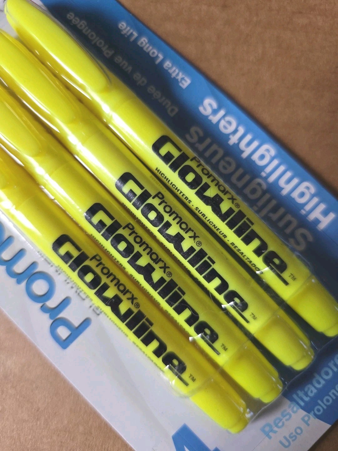 PROMARX GLOWLINE Chisel Point Highlighter Pens Pack of 4 Yellow - BRAND NEW 