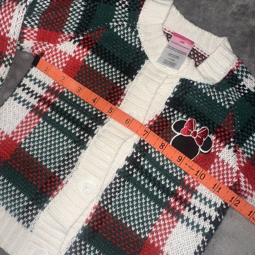Disney Junior Jr. Minnie Mouse Christmas Plaid Cardigan Sweater Red Green Sz 18M - Picture 9 of 11