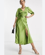 Women's ASOS Green Satin Halter Neck Tie Open Back Mini Sundress Size 4