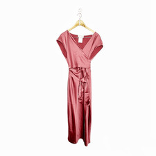 BHLDN Louisa Satin Charmeuse Midi Dress In Pink Satin Wrap bridesmaid US 6