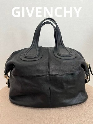 Givenchy Nightingale Large Black Leather Shoulder Hand Bag 2way Auth