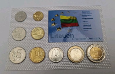 1 Centas - 5 Litai 1991-2013 Top Zustand Münzen Set Litauen 