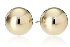 Yellow 14K Gold Plated Sterling Silver Polished Ball Stud Earrings 10mm