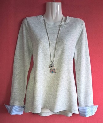 GINA TRICOT Damen Pullover Sweatshirt Jersey Shirt Langarm Grau Gr. M/L