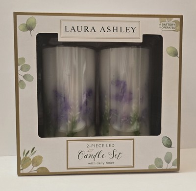 Laura Ashley 2 Piece Candle Set w/ Daily Timer LED Flameless Purple Flower
