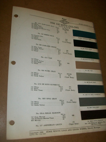 1940 DeSoto De Soto car auto Acme paint chips set