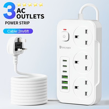 9-in-1 Power Strip | 3 Sockets + 6 USB | 2m Lead | Surge & Overload Protection