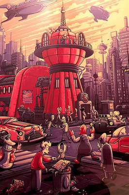 Futurama Planet Express Sci Fi City Art Poster