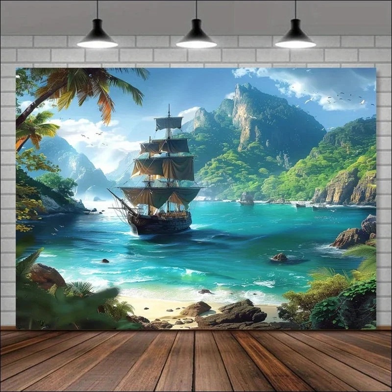 Piratenschiff & Strand – Hintergrund