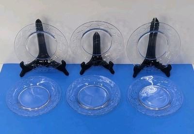 Vintage Clear Glass Desert/Bread/Salad Plate 7.25'' Set Of 6 Pressed Cut Star Rim