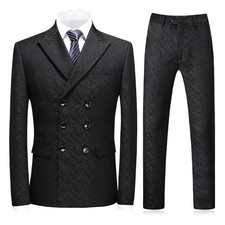 Mens Plaid 3 Piece Suits Slim Fit Double Breasted Mens Plaid Suit Jacket Vest...