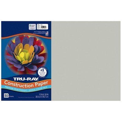 Tru-Ray Heavyweight Construction Paper, Gray, 12'' x 18'', 50 Sheets
