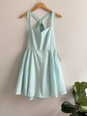 Lauren James Livingston Seersucker Green Stripe Dress Size Large NWT